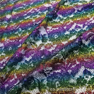 telas de vestido de encaje de cordón de poliéster de lámina multicolor
